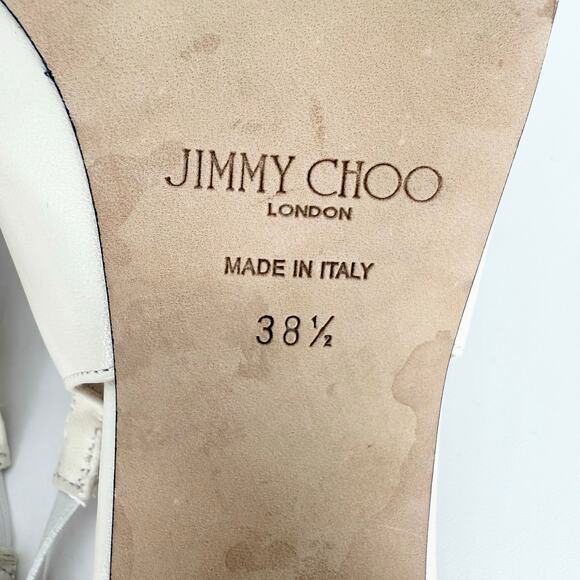 JIMMY CHOO Hya 45mm Faux Pearl Embellished Leather Pumps EU 38.5 US 8.5 Ivory - Picture 9 of 10